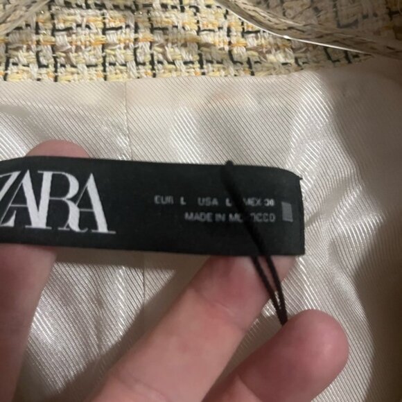 Zara cropped exaggerated shoulders tweed raw collar blazer NWT L - Picture 8 of 10